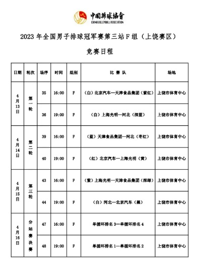 2023年男排比赛时间表格 详细赛程安排